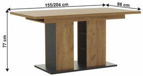 Tempo Kondela Jedálenský stôl, dub craft zlatý/grafit sivá, 155-204x86 cm, FIDEL