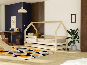 Detská drevená posteľ domček SAFE 3v1 so zábranou a prístelkou