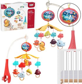 LEAN Toys Kolotoč na posteľ s diaľkovým ovládaním Projektor Zvuky Červená