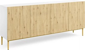 Komoda Nicole 200 cm štvordverová - Biely / Dub artisan / zlote nozki