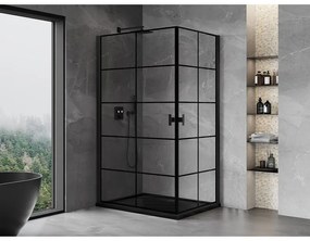Mexen Mist-B Duo, 2-krídlový výklopný sprchový kút 90 x 80 cm, číre sklo-čierna mriežka, 8A2-090L-080P-70-77