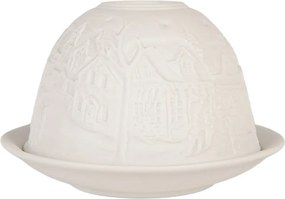 Biely porcelánový svietnik na čajovú sviečku s domčekmi Paollo - Ø 12*8 cm