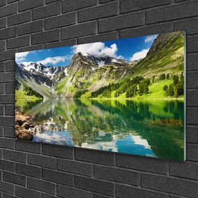 Obraz na skle Hora jazero príroda 125x50 cm