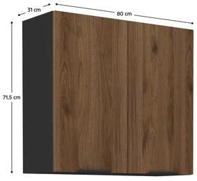 Horná kuchynská skrinka Monzesa 80 G 72 2F (orech okapi + čierna) . Vlastná spoľahlivá doprava až k Vám domov. 1096947