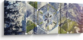 Obraz - Geometrický obrazec (s hodinami) (90x30 cm)