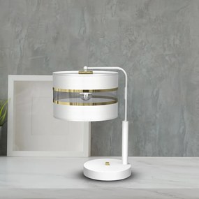 Stolná lampa Ultimo, 1x biele/zlaté textilné tienidlo, w