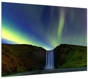 Sklenený obraz - Polárna žiara na Islande (70x50 cm)