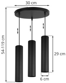 Závesné svietidlo TUBA, 3x kovové tienidlo (výber z 2 farieb), O