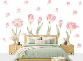 Kvety tulipány textilní prelepiteľná samolepiaca dekorácia na stenu hárok 46 x 33 cm
