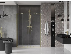 Mexen Velar Duo, posuvné dvere do otvoru 160x200 cm, 8mm číre sklo, zlatá matná, 871-160-000-02-55