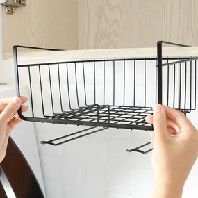 Prídavný závesný kôš pod policu s 2 háčikmi na kuchynské utierky, čierny UNDER
