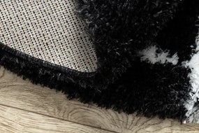 Koberec FLUFFY kruh shaggy kratka, trellis - antracit / biely