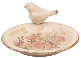 Béžové keramické krmítko pre vtáčiky s ružami Rosien M - Ø 21*10 cm