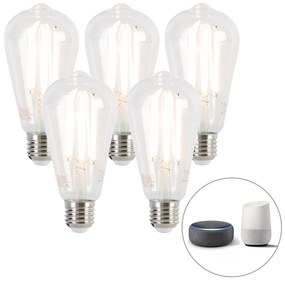 Sada 5 inteligentných E27 žiaroviek s tlmeným teplým svetlom LED ST64 7W 806lm 1800-3000K