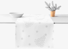 Goldea vianočný behúň na stôl teflónový - strieborné vianočné stromčeky a hviezdičky 20x120 cm