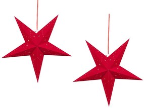 Sada 2 závesných zamatových hviezd s LED 45 cm červená MOTTI Beliani