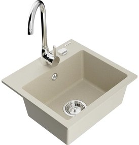 Mexen Milo, 1-komorový granitový drez 435x410x171 mm a chrómová batéria Telma, béžová, 6505-69-670200-00