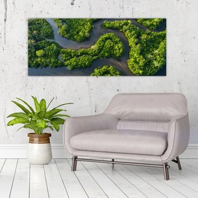 Obraz - Lesná krajina s riekou (120x50 cm)