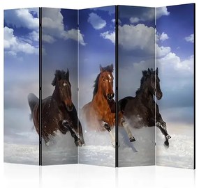 Paraván - Horses in the Snow II [Room Dividers] Veľkosť: 225x172, Verzia: Jednostranný