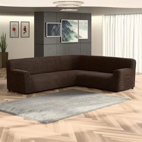 Bielastické poťahy COSTINA tabaková rohová sedačka (š. 350 - 530 cm)