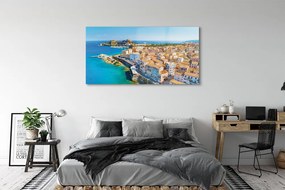 Obraz na akrylátovom skle Grécko morské pobreží mesto 140x70 cm