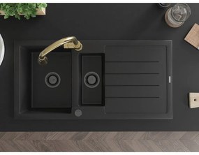 Mexen Andres, 1,5-komorový granitový drez 1000x500x200 mm a drezová batéria Elia, čierna, 6515-77-670101-50-B