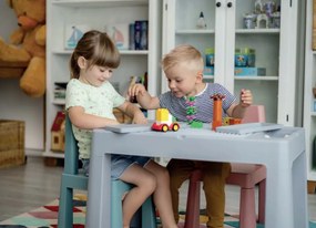 Detský stolček s dvoma stoličkami TEGGI MULTIFUN - šedý/ružový/tyrkysový
