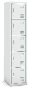 Šatníková skrinka s úložnými boxami, 5 boxov, 1800 x 380 x 450 mm, cylindrický zámok, sivá/sivá