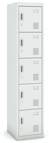 Šatníková skrinka s úložnými boxami, 5 boxov, 1800 x 380 x 450 mm, cylindrický zámok, sivá/sivá
