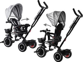 Detská trojkolka Tiny Bike 3 v 1 so strieškou, otočná SP0650 sivá