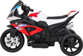 Ramiz BMW HP4 Detský motocykel na batérie Červená + 3 kolieska + LED + MP3 USB + Eco koža