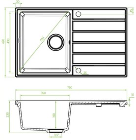 Laveo Margarita, 1-komorový granitový drez 790x490x230 mm, béžová, LAV-SBM_411T