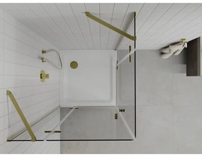 Mexen Roma Duo, sprchový kút 70 (dvere) x 70 (dvere) cm, 6mm číre sklo, zlatý profil + slim sprchová vanička 5cm biela + zlatý sifón, 854-070-070-50-02-4010G