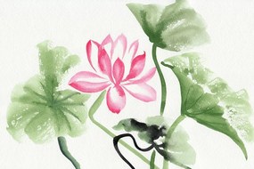 Samolepiaca tapeta lotosový kvet v akvarelovom prevedení