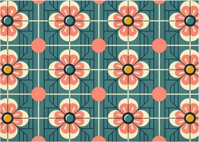 Sklenený obraz - Retro vzor s kvetmi (70x50 cm)