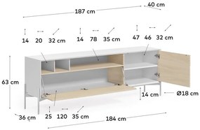 Dizajnová TV skrinka MARIELLE 187x63 cm v prírodnej jaseňovej dýhe