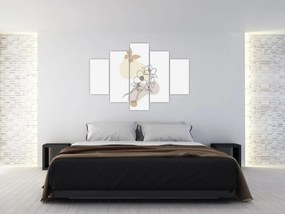 Obraz - Béžové kvety s motýľom N⁰3 (150x105 cm)