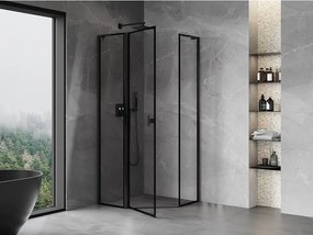 Mexen Mist L, päťuholníkový sprchový kút s krídlovými dverami, 90 x 90 cm, 8mm číre sklo, čierny profil, 8A8L-090-090-70-70-L