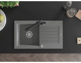 Mexen Pablo, granitový drez 752x436x161 mm, 1-komorový a čierna batéria Duero, šedá, 6510-71-671600-70