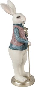 Dekorácia biely králik v košeli a s palicou - 12*10*32 cm