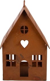 Hrdzavý svietnik v tvare domčeka Rustic Charm - 12*12*18 cm