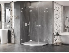 Mexen Lunar, L polkruhový sprchový kút naklápací doľava 80 x 70 cm, 8mm číre sklo, biely profil, 833L-080L-070P-20-00