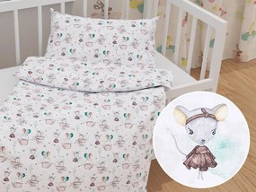 Biante Detské bavlnené posteľné obliečky do postieľky Sandra SA-372 Myšky a konvičky na bielom Do postieľky 90x140 a 40x60 cm