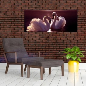 Obraz - Labute na jazere (120x50 cm)