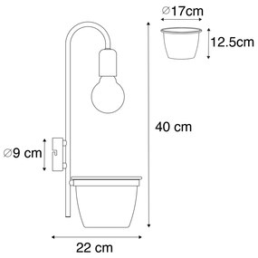 Moderná nástenná lampa čierna so sklom - Roslini