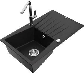 Mexen Cesar, 1-komorový granitový drez 775x470x190 mm a drezová batéria Flora, čierna, 6514-77-670401-00