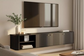 Závesná TV skrinka Vesper 3D 187 cm na sokli - čierna / zlaté úchytky