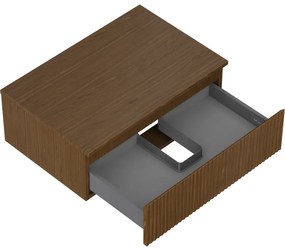 Mexen Rivel, kúpeľňová skrinka 70 cm s hornou doskou, 1 zásuvka, drážkovaná, orech, 91A20-06023-1-BFC86