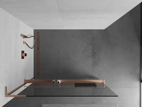 Mexen Kioto+ L, sprchová zástena Walk-In s poličkou a vešiakom 100 x 200 cm, 8mm číre sklo, medený matný profil, 800-100-123-65-00