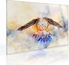 Sklenený obraz - Lapač snov s pierkami (70x50 cm)